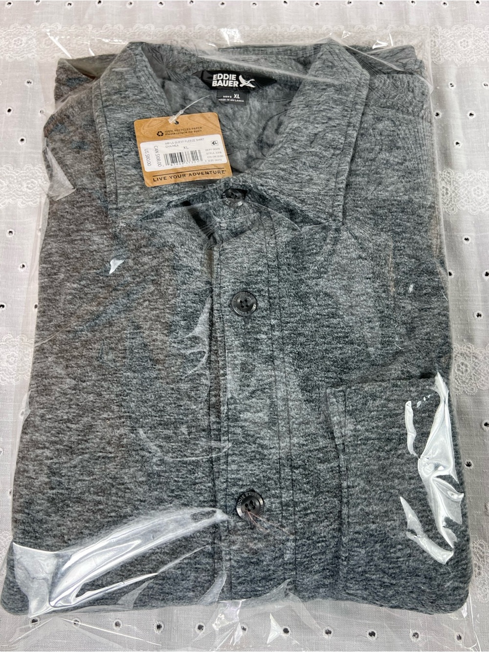 Eddie Bauer Men’s Gray Fleece Button-Up Shirt New - Picture 5 of 6